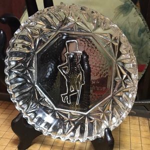 Mr Peanut Clear Glass Shallow Nut Snack Dish Character Silhouette Cut Glass Look